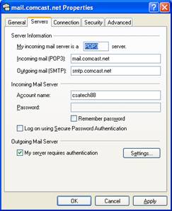 Configuring Outlook For Comcast Email